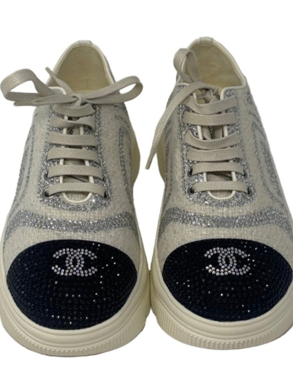 Chanel-Crystal Embellished Platform Sneakers Sz-38 - New In Box